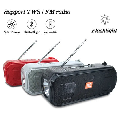 Solar Charging Wireless Stereo Speaker With Flashlight Outdoor TWS Bass Music Box Bluetooth-